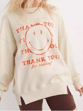 Aerie Cream 'Thank You' Smiley Graphic Sweatshirt